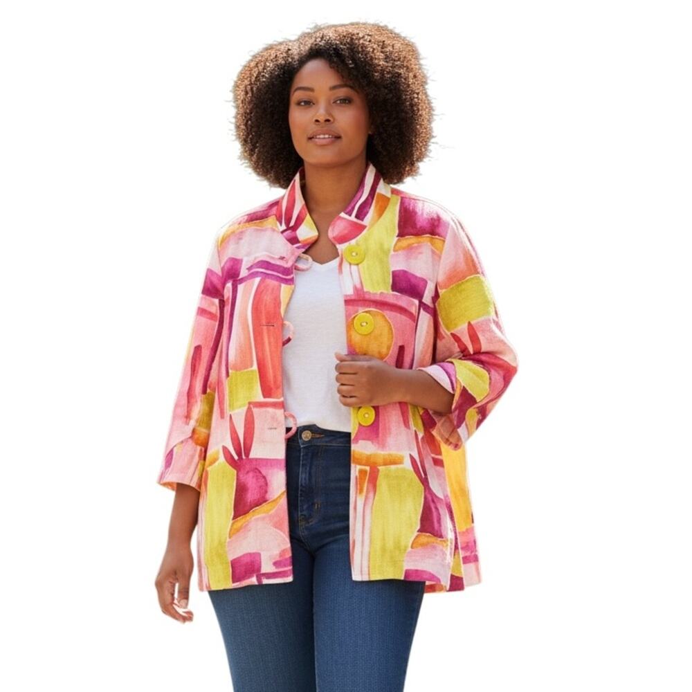IC COLLECTION $228 abstract art print jacket link multi size XXL